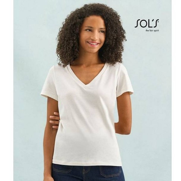 Ženska bombažna kratka majica Sol's Regent V-neck Woman